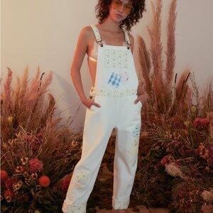 Dolls Kill White Floral Patchwork Overalls